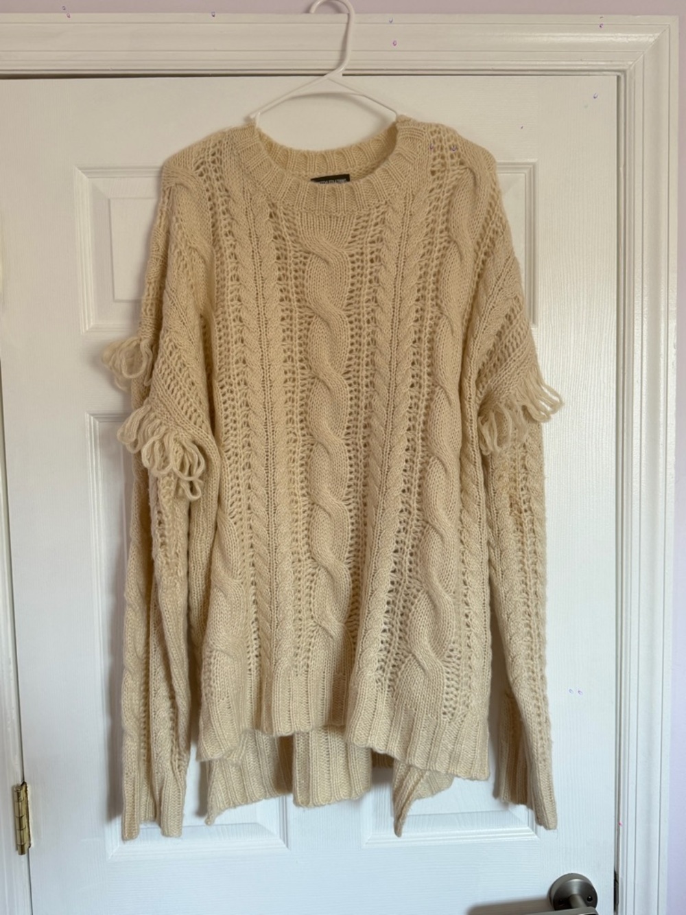 PrettyLittleThing Cream Cable Knit Fringe Jumper